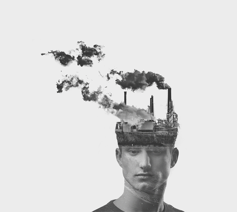 Man and factory in his head