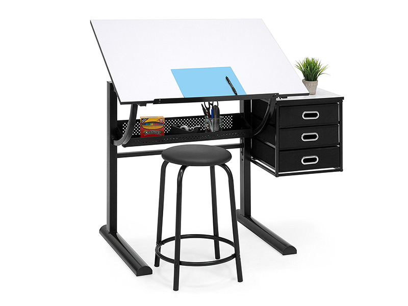 Best Choice Products Drawing Drafting Craft Art Table Folding Adjustable Desk w/Stool - Black/White