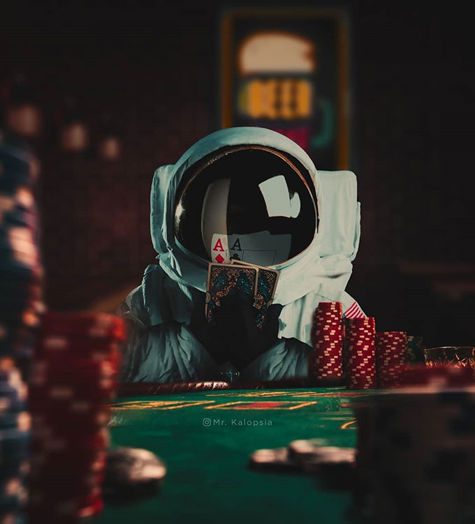 astronaut playing cards