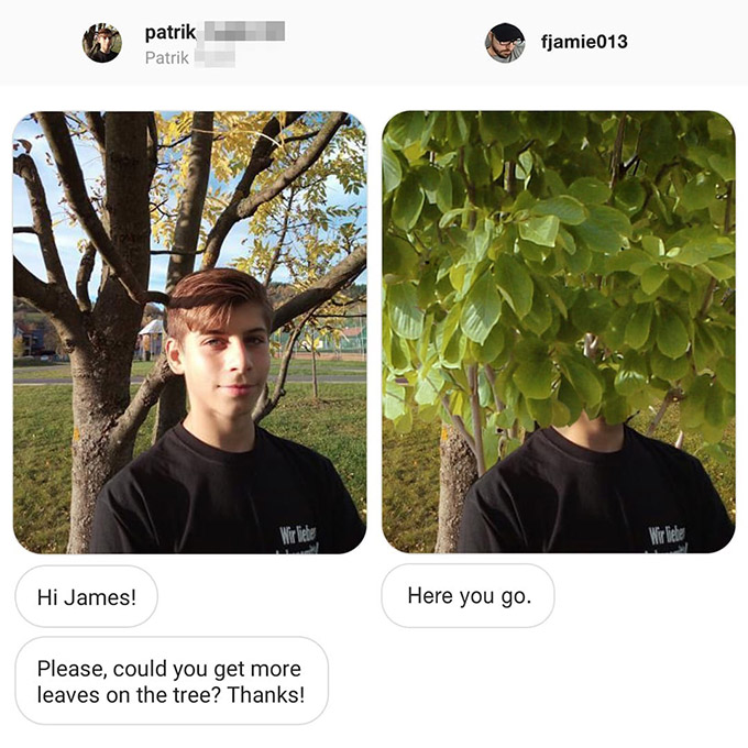 boy requests mor tree leaves funny photo edits