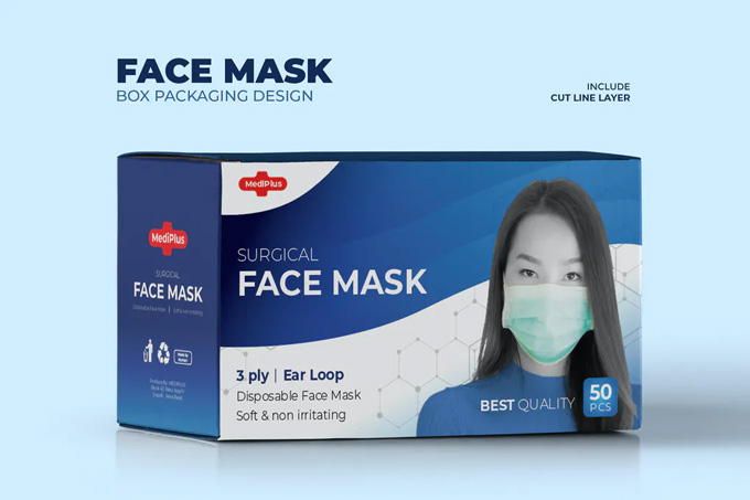 Blue Face Mask Box Packaging Template