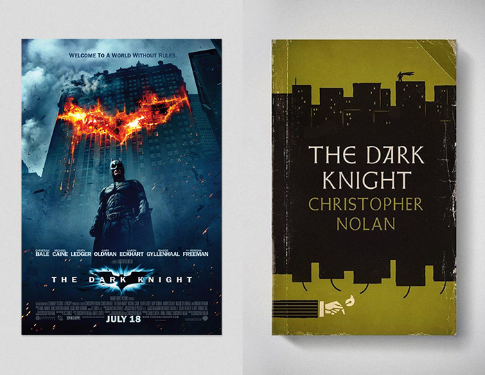 The Dark Knight poster and book (movies as old books)