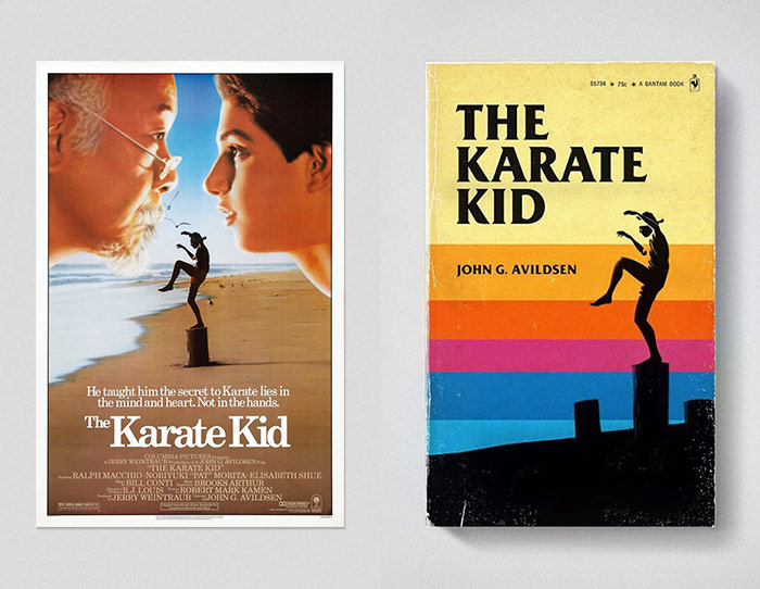 The Karate Kid poster and book (movies as old books)