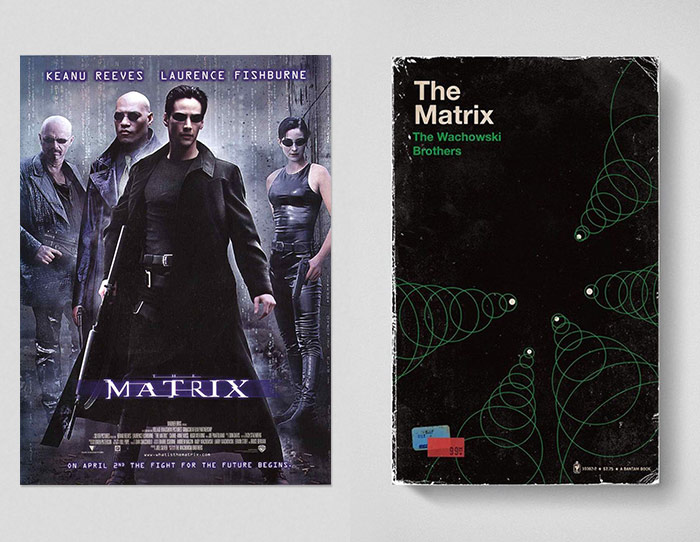 The Matrix poster and book (movies as old books)