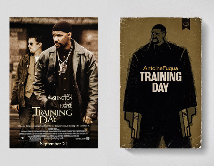 Training Day poster and book (movies as old books)