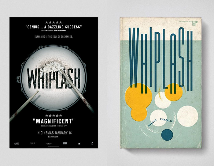 Whiplash poster and book (movies as old books)