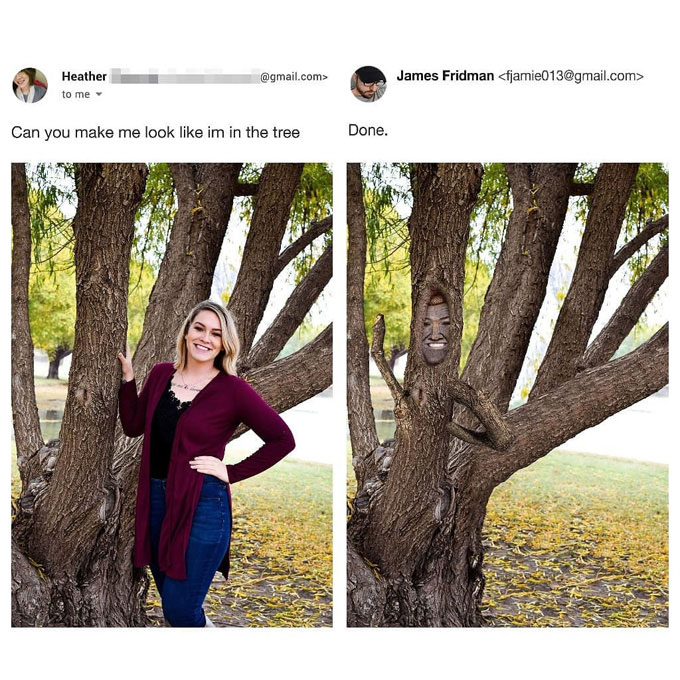 girl transformed into tree funny Photoshop edits 