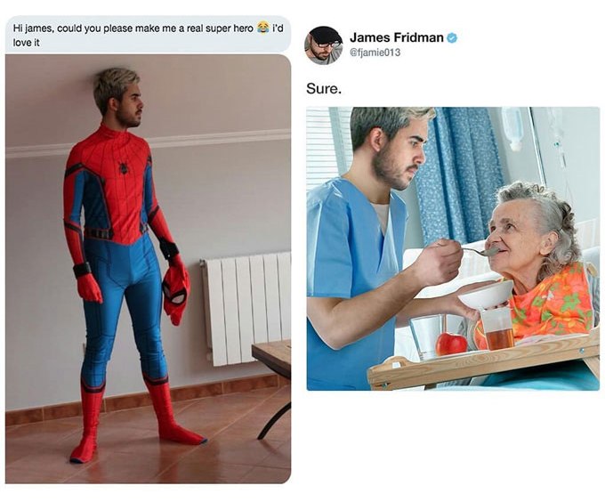 Spiderman feeds granny funny Photoshop edits