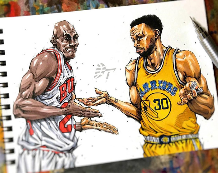 Michael Jordan and Stephen Curry by japanese cartoonist Dai Tamura