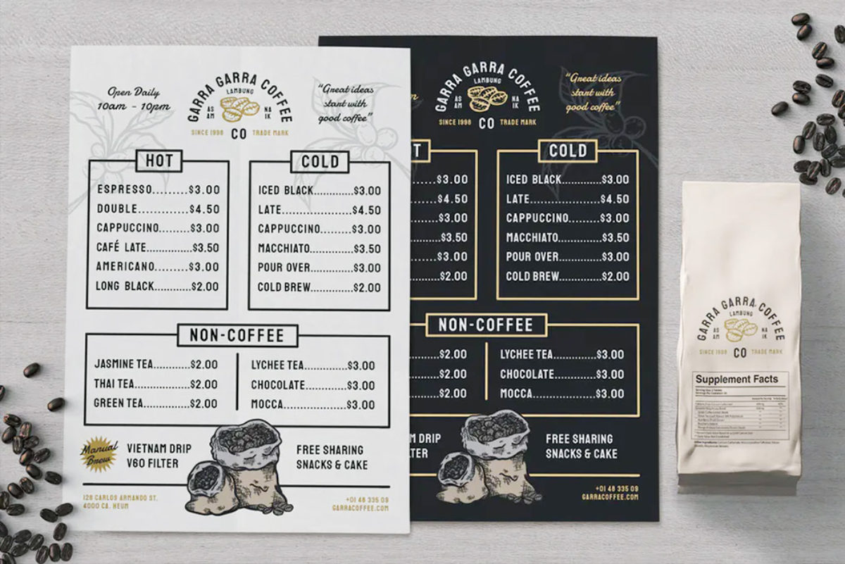 coffee shop menu card design