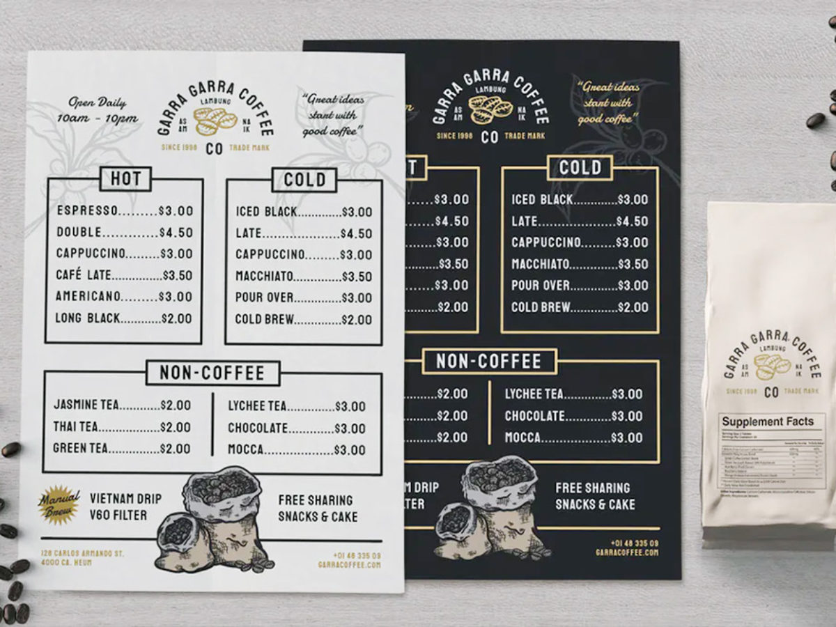 coffee shop menu templates