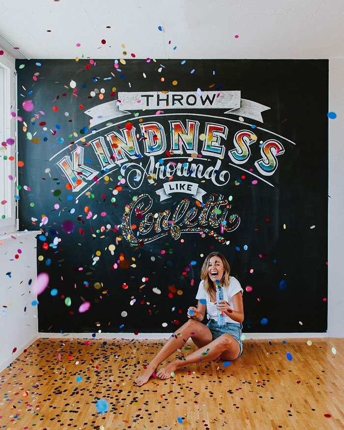 Throw kindness around like confetti - chalkboard lettering