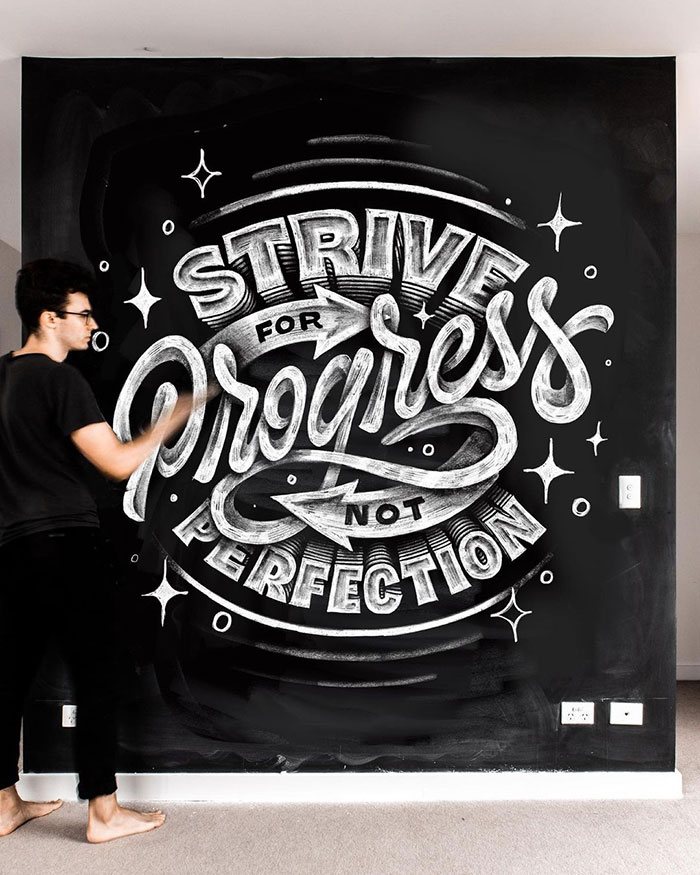 Strive for progress, not perfection - chalkboard lettering