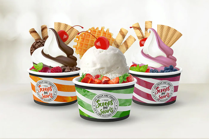 Ice Cream or Yogurt Cup and Cone Packaging Mock Up