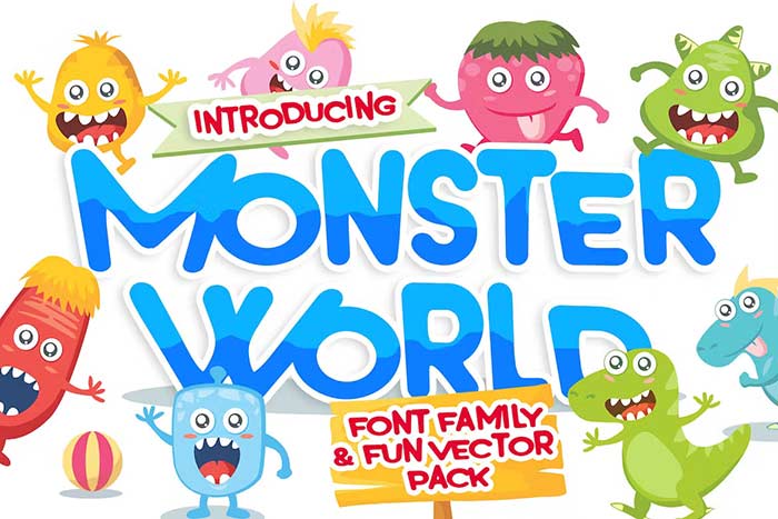 Monster World font & Fun Vector Pack